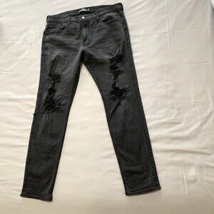 Hollister Ripped Black Jeans Men Size 36/32. Skinny. Stretchy. Distressed.